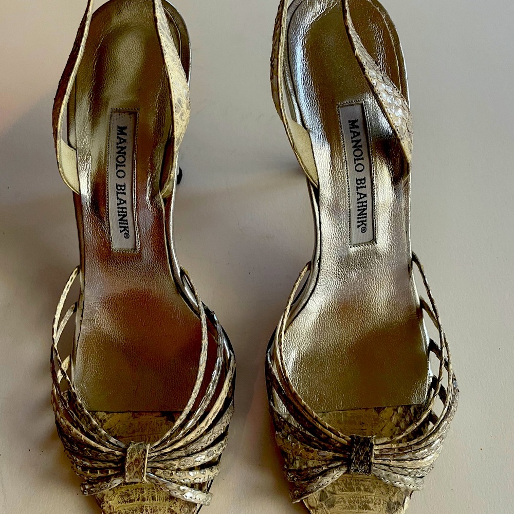 Manolo Blahnik Yuccaz Slingback Silver Snake